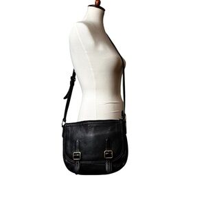 Frye Claude Black Leather Flap Crossbody Saddlebag  Bag
